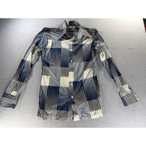 Vintage 70s Chess King Disco Shirt | Geometric Striped Nylon Dagger Collar | Med
